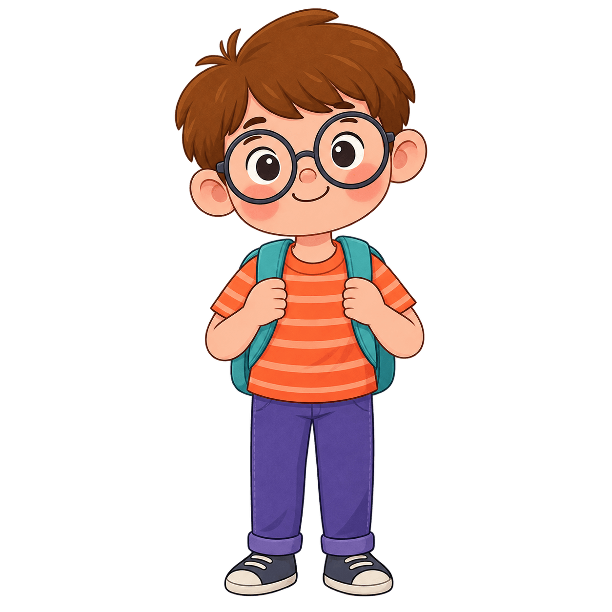 Child with glasses wearing a backpack